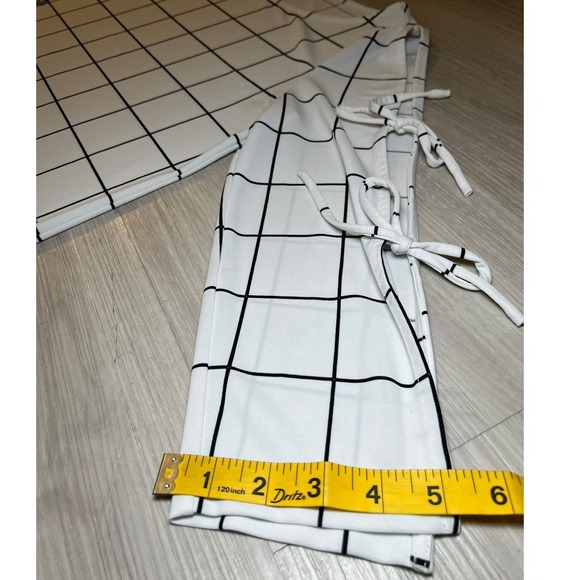 Ann Taylor Factory Women Grid Print Tie Sleeve Top Size Medium White Black - Picture 6 of 11